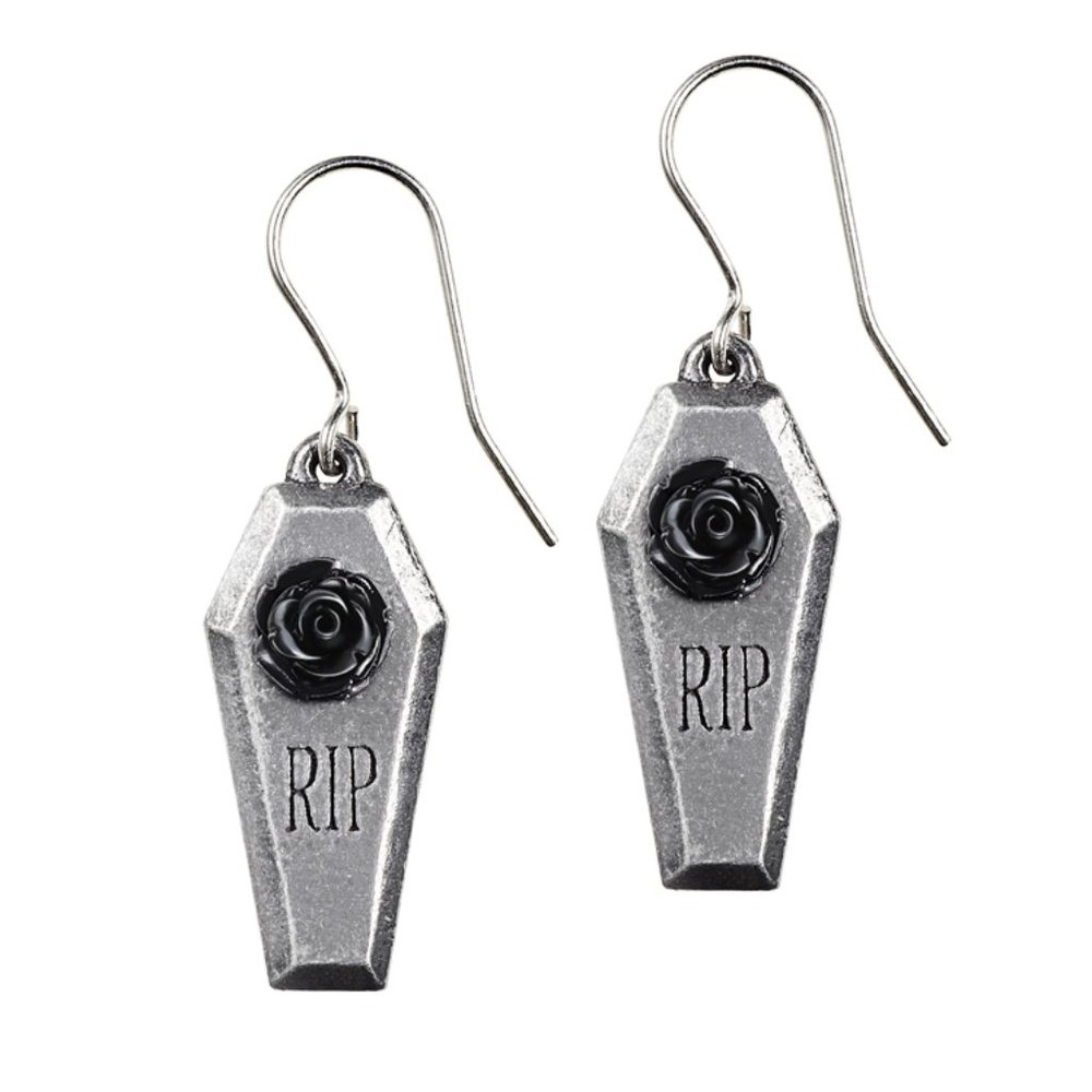 Alchemy Gothic RIP Black Rose Coffin Earrings NEW